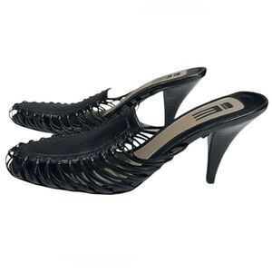 Sammy Leather Black Heels Slip On Stilettos Vintage Open Back Heels Size 8.5